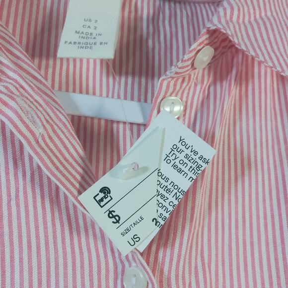 H&M Logg Pink Stripe Button Front Relaxed Nautical Preppy Shirt Size 2 - Picture 5 of 8